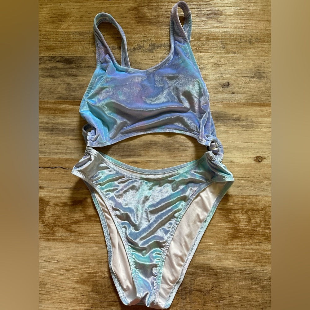 Iridescent velvet one piece bathing suite